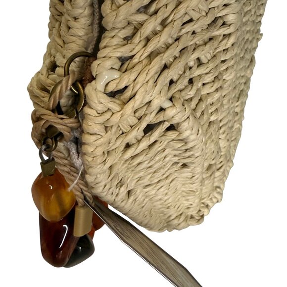 Sun n Sand‎ Woven Shell Clutch Handbag with Amber Beaded Strap - NWT - Picture 5 of 7